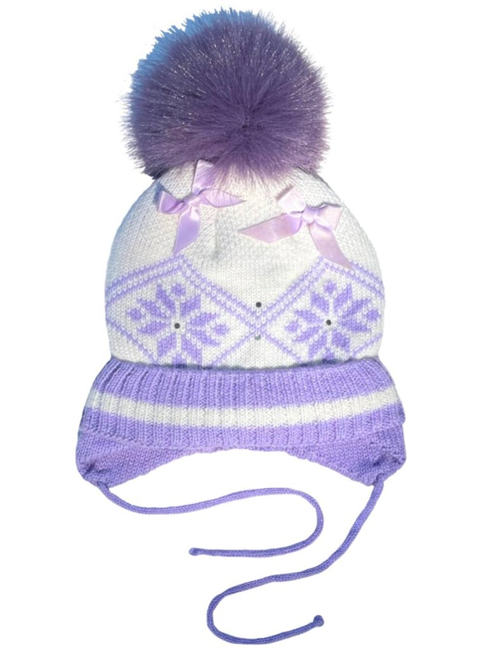 Kid's Adrienne Landau Embellished Trapper Hat Fox Fur Pom in Purple